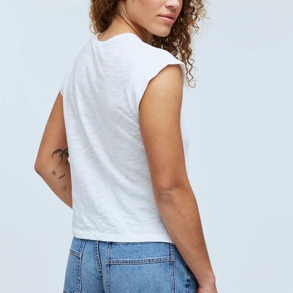 NWT Madewell Women's Slub Crewneck Muscle Tee White Size M Casual Basic‎ - Picture 3 of 9